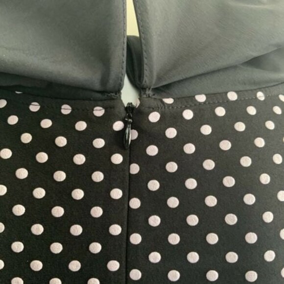 Joseph Ribkoff Black Polka-dot Dress Cap Sleeves Faux Wrap Stretch 8 - Picture 7 of 10